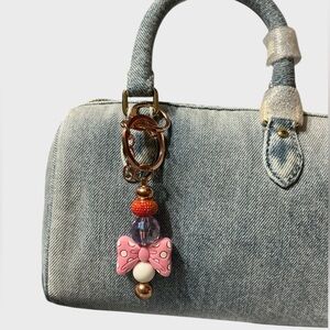 Pink Bow Bag Charm Rose Gold Tone Coquette Balletcore Feminine Luxe Purse